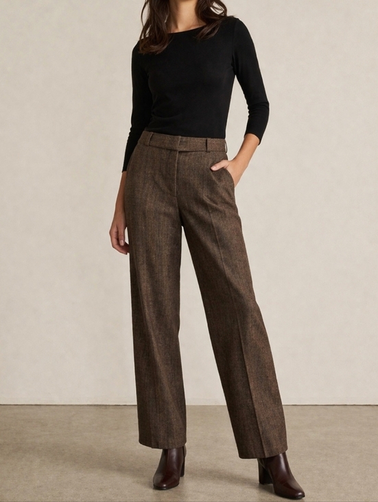 Sag Harbor Pants - SAG HARBOR 1990s Brown Plaid Midrise Poplin Flat Front Dress Pants